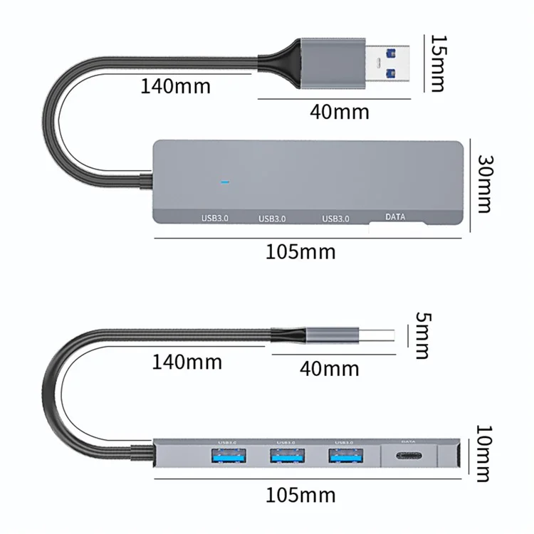 ADS-309A USB auf 3 USB3.0 + 1 Typ-C-Datentransfer-Dockingstation USB-Hub Aluminiumlegierung-Adapter