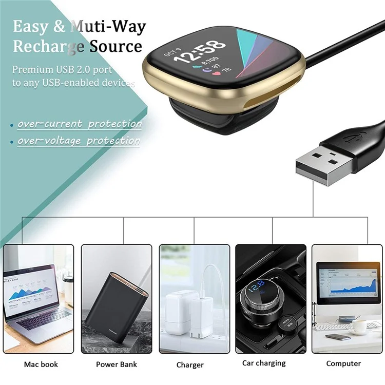 Bulk Purchasing For Fitbit Versa 3 / Versa 4 / Sense / Sense 2 Smart Watch Magnetic Charger 1m USB Charging Dock