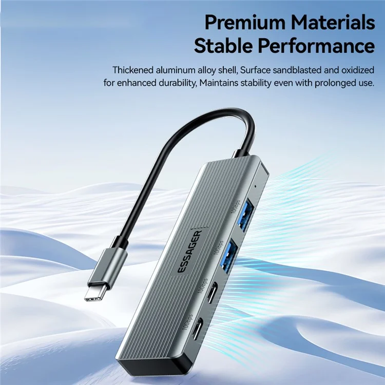 ESSAGER EHB2C2A-HT0G-P Hub Tipo-C com 2 X USB + 2 Portas USB-C para Laptop Computer