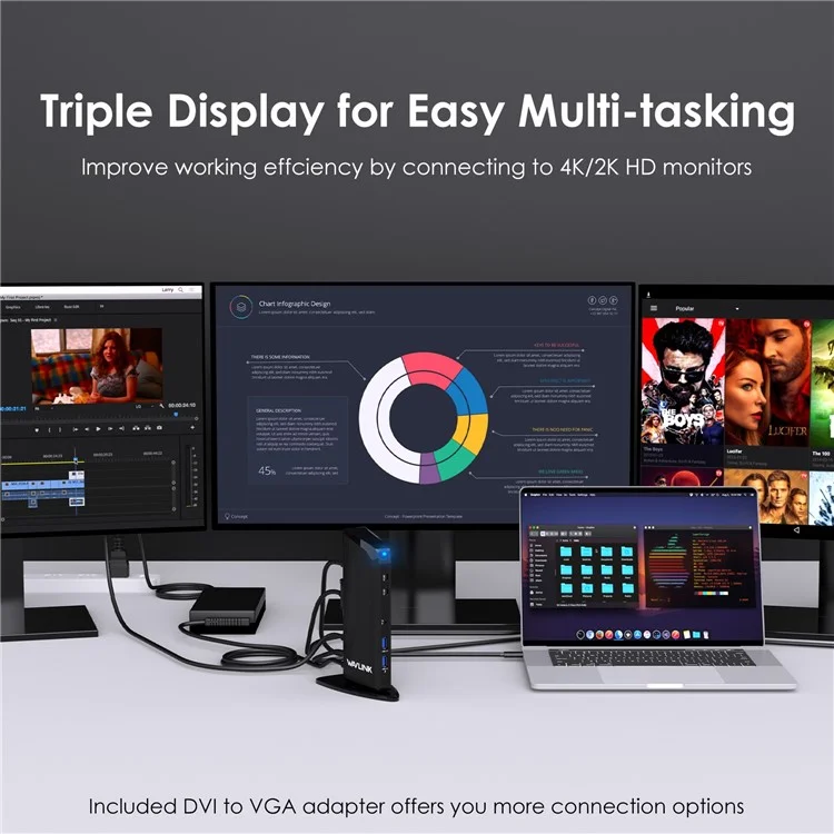 WAVLINK UG39PD1 13-in-1 USB C Docking Station Triple Monitors 4K HD Compatible for Windows / Mac OS - US Plug