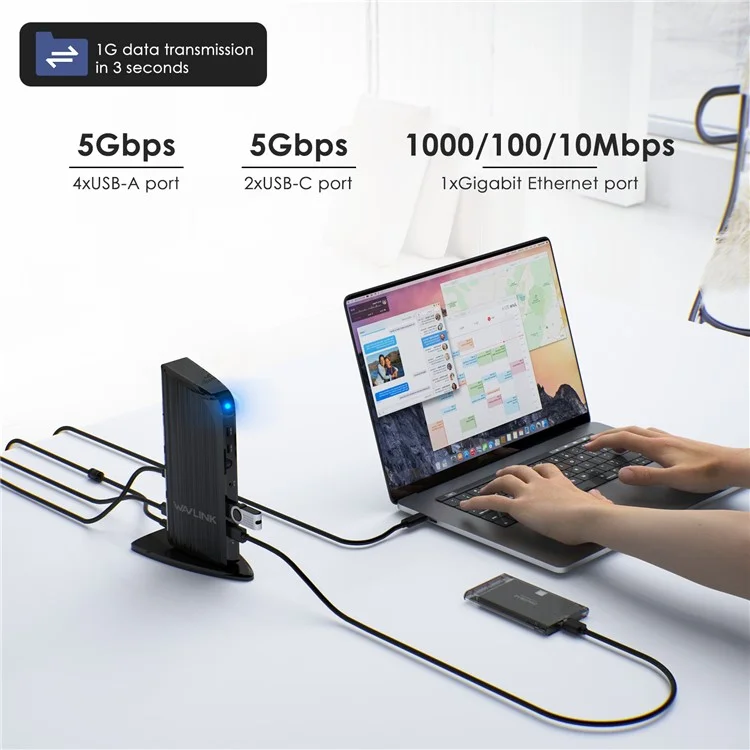 WAVLINK UG39PD1 13-in-1 USB C Docking Station Triple Monitors 4K HD Compatible for Windows / Mac OS - US Plug