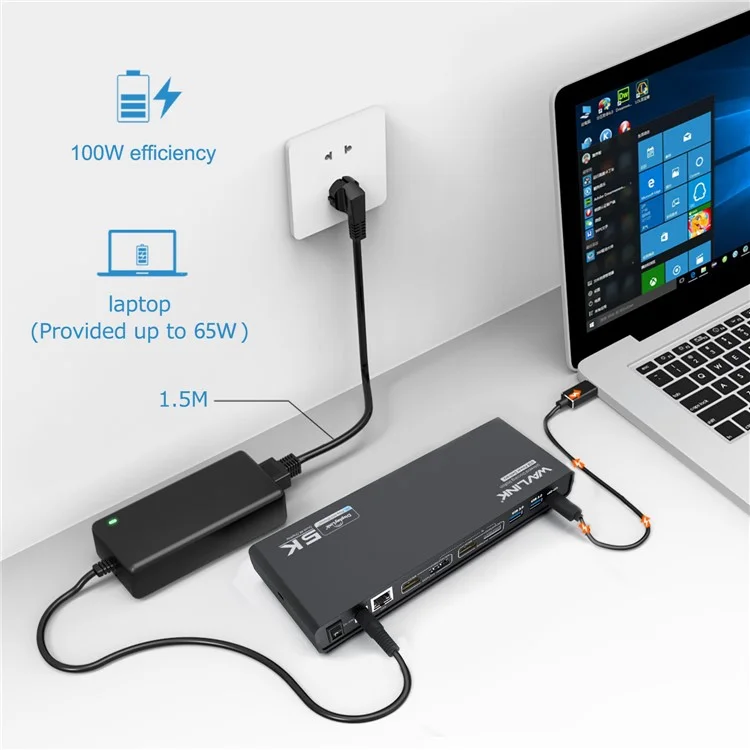 WAVLINK UG69PD6 USB-C Dual 4K Laptop Docking Station 5K / 60Hz HD Displaylink 65 / 100W PD Charging for Windows Mac OS - US Plug