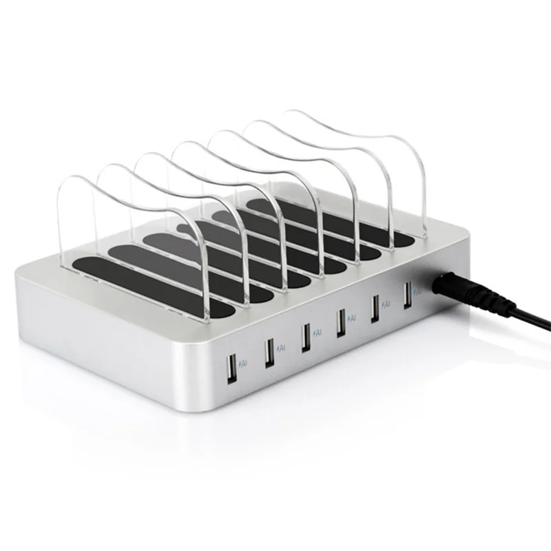MIQ-101 50W Charging Station 6 USB Ports Desktop Charger with Detachable Baffle - US Plug