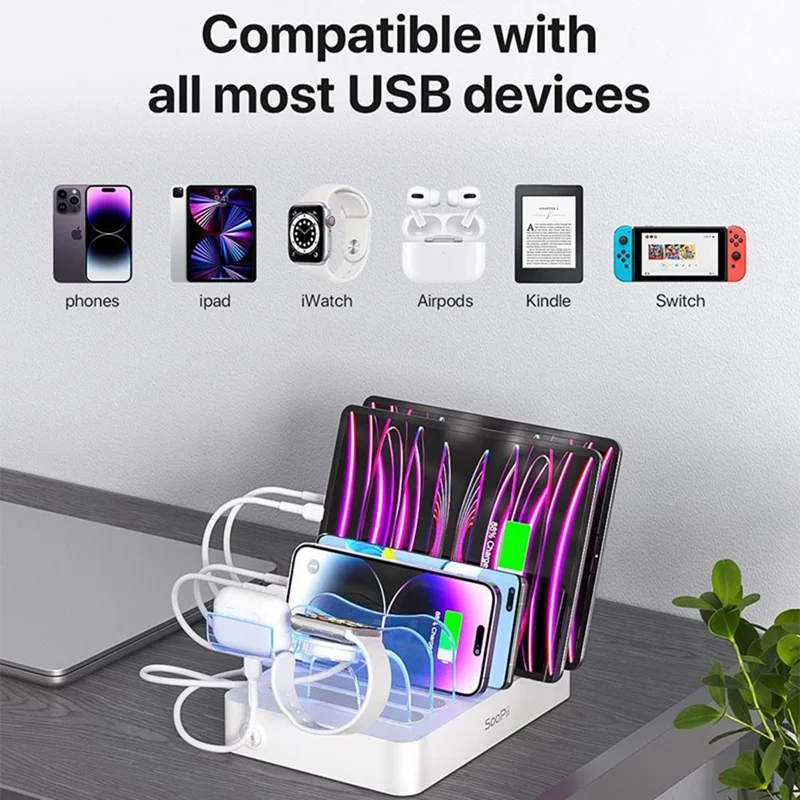 MIQ-101 50W Charging Station 6 USB Ports Desktop Charger with Detachable Baffle - US Plug