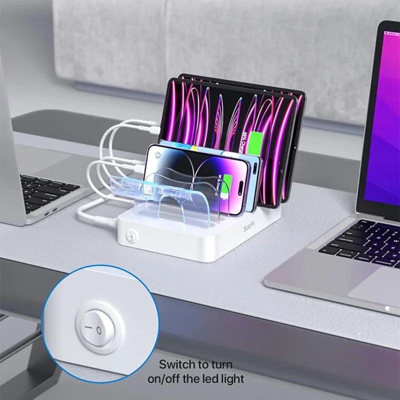 MIQ-101 50W Charging Station 6 USB Ports Desktop Charger with Detachable Baffle - US Plug