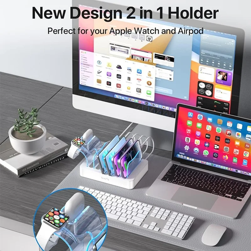 MIQ-101 50W Charging Station 6 USB Ports Desktop Charger with Detachable Baffle - US Plug