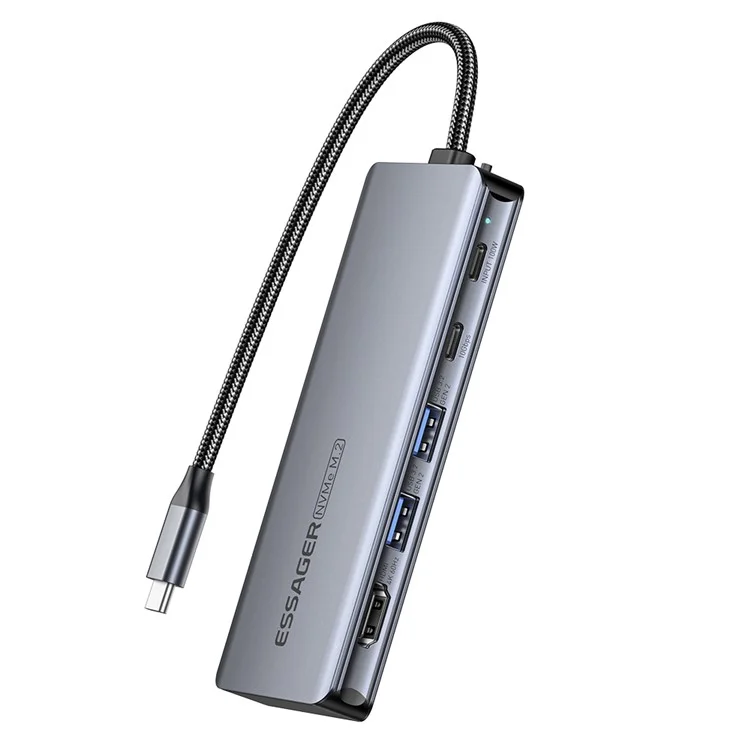 Essager 6-em 1 Placas de Ancoragem do USB Hub Tipo c Para USB-C Charging + USB-C Dados + 2xusb3.2 + HD + Gabinete de Disco Rígido
