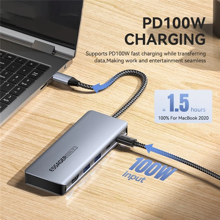 Essager 6-em 1 Placas de Ancoragem do USB Hub Tipo c Para USB-C Charging + USB-C Dados + 2xusb3.2 + HD + Gabinete de Disco Rígido