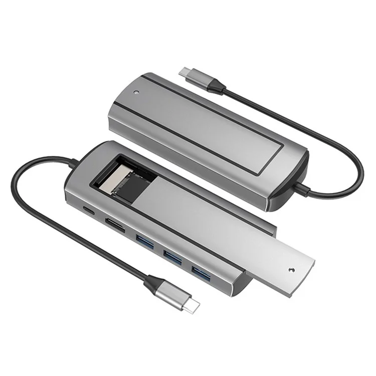 FX-2303 6-en-1 Hub Type-C M.2 Enclos SSD SATA Avec Port 4K HD, 100W PD, Port 3x USB 3.0