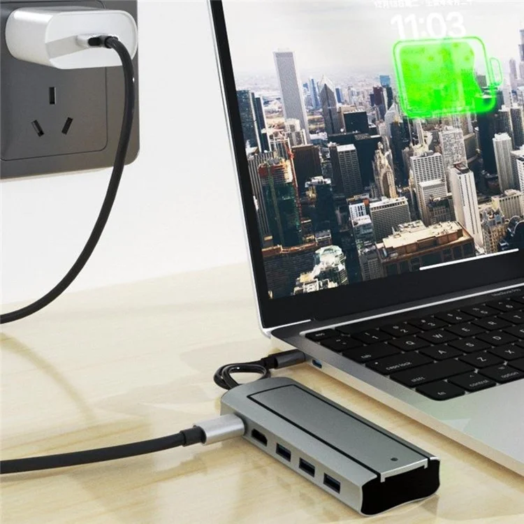 FX-2303 6-en-1 Hub Type-C M.2 Enclos SSD SATA Avec Port 4K HD, 100W PD, Port 3x USB 3.0