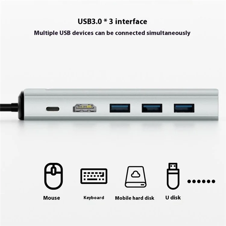 FX-2303 6-en-1 Hub Type-C M.2 Enclos SSD SATA Avec Port 4K HD, 100W PD, Port 3x USB 3.0
