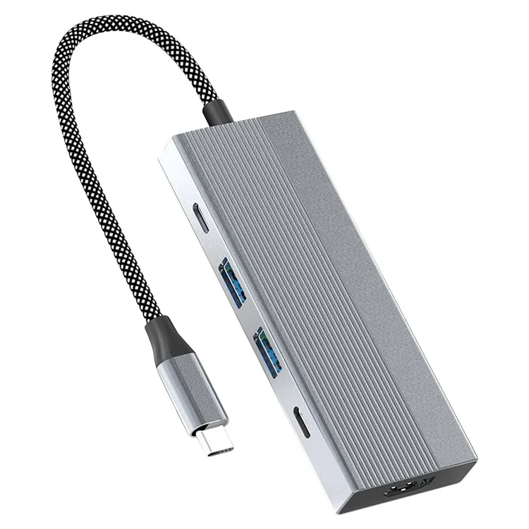 Station D'amarrage en Alliage en Aluminium de Type-C 8 en 1 Station D'accueil en Alliage, 4K HD + RJ45 + USB-C + 2 USB 3.0 + TF / Lecteur de Carte SD