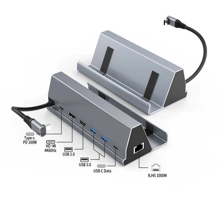 FX-2221 Para Convés a Vapor 7 em 1 Dock Station Game Stand Hub USB RJ45 + HD + 2xusb3.0 + USB2.0 + Dados do Tipo c + Adaptador PD Type-C