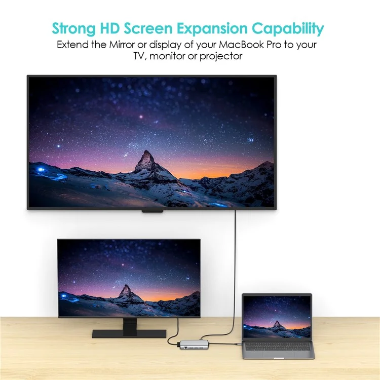 1928 Estación de Acoplamiento 11-in-1 Tipo-c a USB-C + USB2.0 + 3xusb3.0 + SD / Ranura de Tarjeta TF + 3.5 mm + 4k HD + VGA + RJ45 Adaptador de Cubo USB