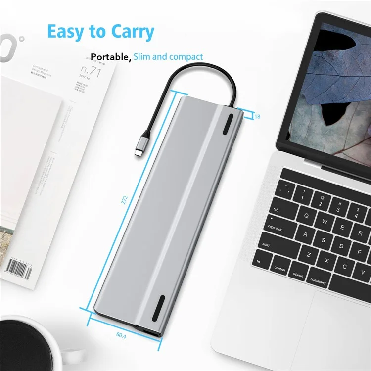 Hub Type-C 15 in 1 FX-2020C Con Doppio hd 4k, pd da 100 w, 5 Gbps USB-C, VGA, RJ45 e SD / Lettore di Schede TF
