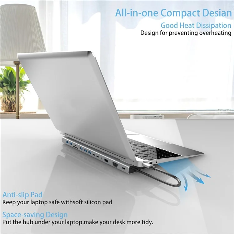 Hub Type-C 15 in 1 FX-2020C Con Doppio hd 4k, pd da 100 w, 5 Gbps USB-C, VGA, RJ45 e SD / Lettore di Schede TF