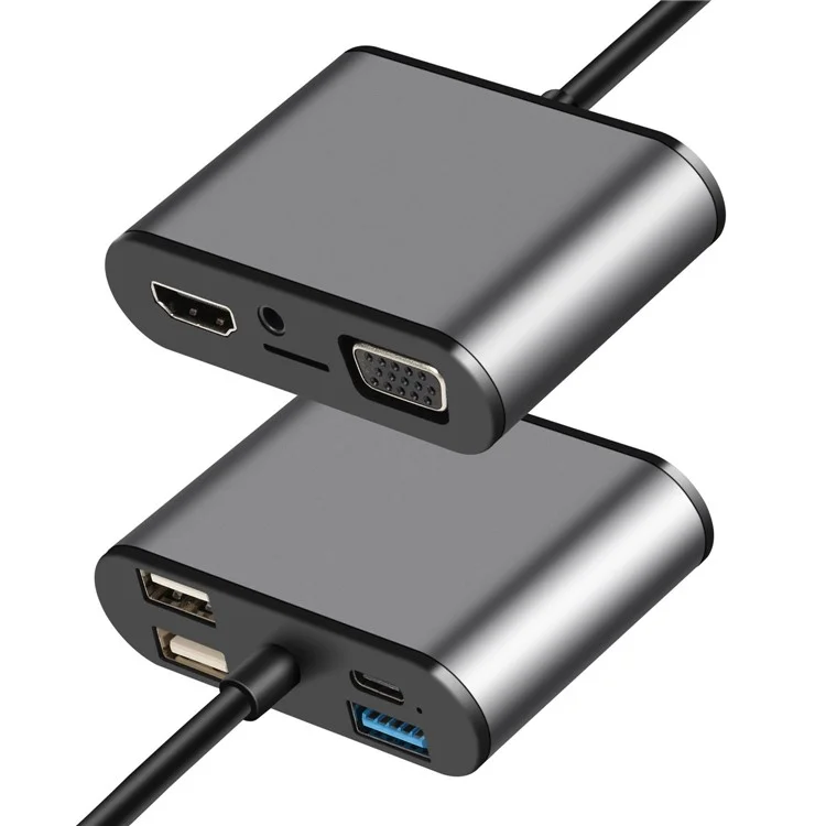 FX-1815B Hub Type-c 8-en-1 Avec 4K HD + USB 3.0 + 2x USB 2.0 + HD + VGA + TF Carte Reader