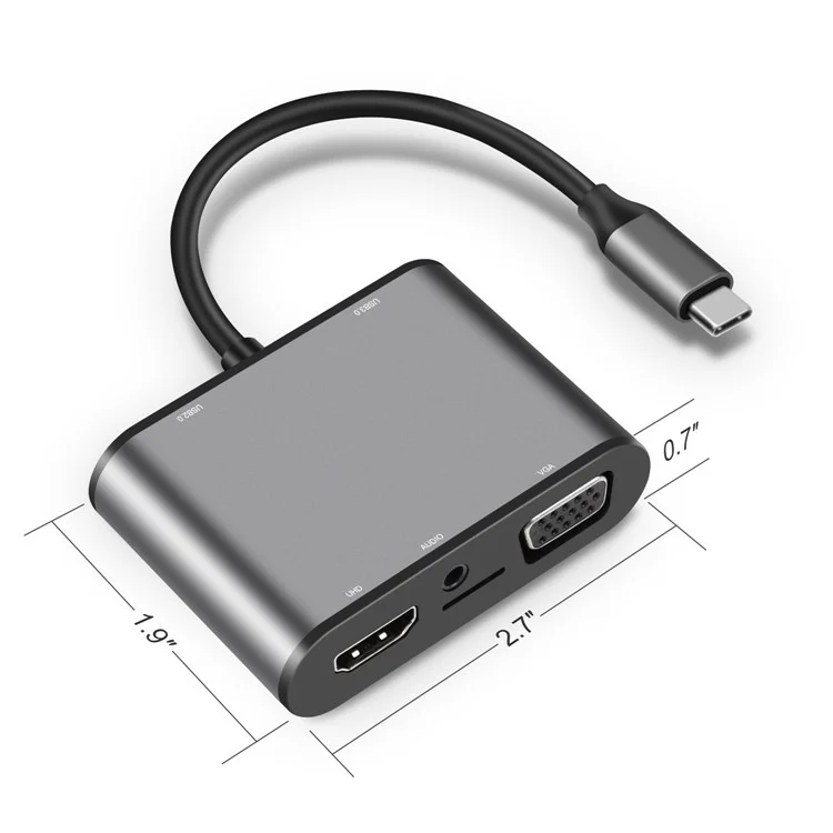 FX-1815B Hub Type-c 8-en-1 Avec 4K HD + USB 3.0 + 2x USB 2.0 + HD + VGA + TF Carte Reader