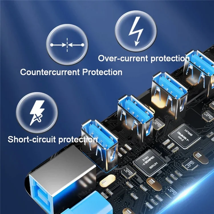 U307 7-Port USB 3.0 Hub Splitter without LED Lights with Individual On / Off Switches for PC  /  Smart TV