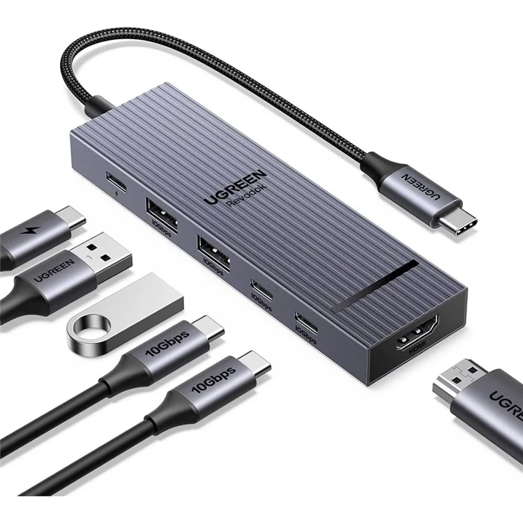 UGREEN 45363 6-in-1 USB-C Hub 10Gbps 4K 60Hz HD 100W Power Delivery Adapter