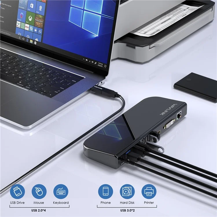 WAVLINK UG49DK1 Hub USB-C 13 in 1 con Doppio Display Dock Station per Windows Mac Chrome Android - Spina AU