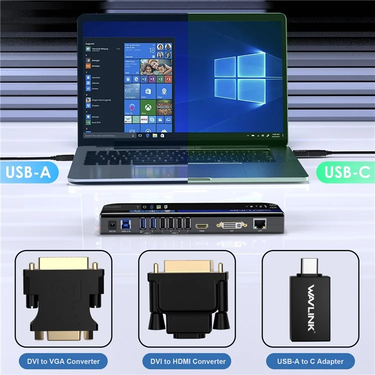 WAVLINK UG49DK1 Hub USB-C 13 in 1 con Doppio Display Dock Station per Windows Mac Chrome Android - Spina AU