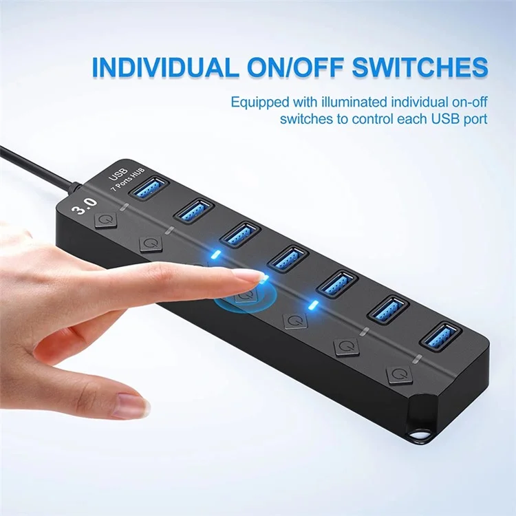 Hub USB 3.0 à 7 Ports pour Transfert de Données Haute Vitesse avec Interrupteurs Individuels pour Ordinateur Portable et de Bureau