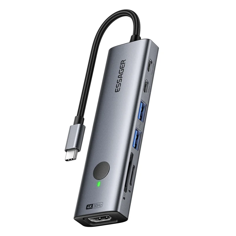ESSAGER 7 In 1 Expansion Hub with 4K 30Hz HDMI / Type C / USB 3.0 / SD TF Card Slot Docking Station