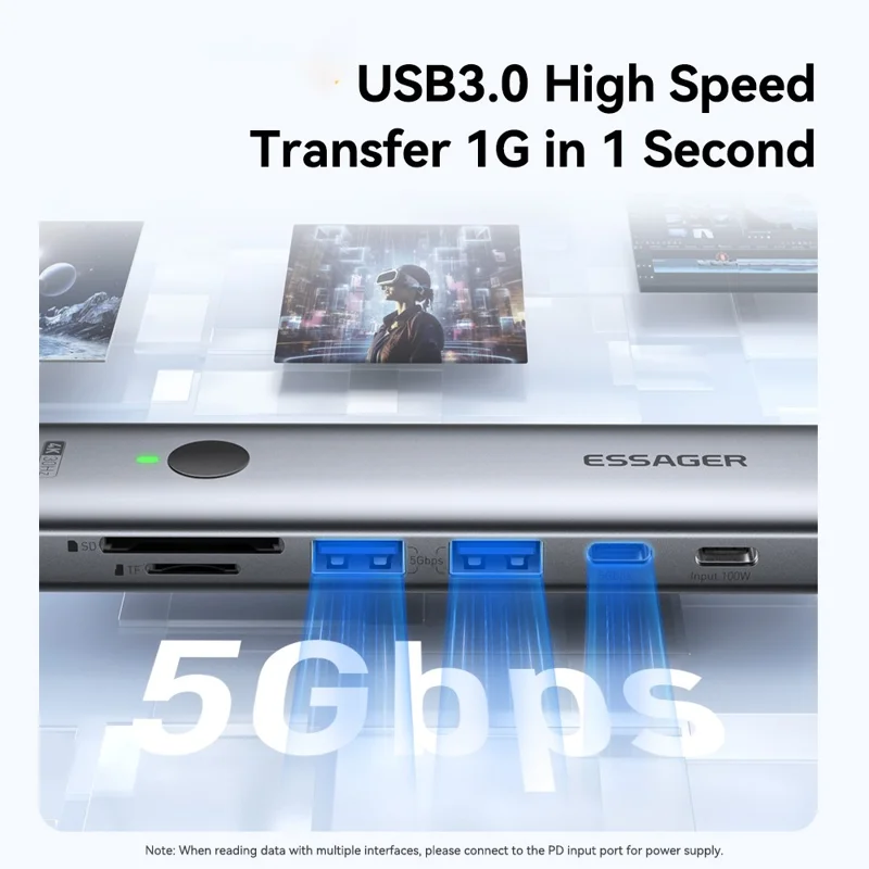 ESSAGER 7 In 1 Expansion Hub with 4K 30Hz HDMI / Type C / USB 3.0 / SD TF Card Slot Docking Station