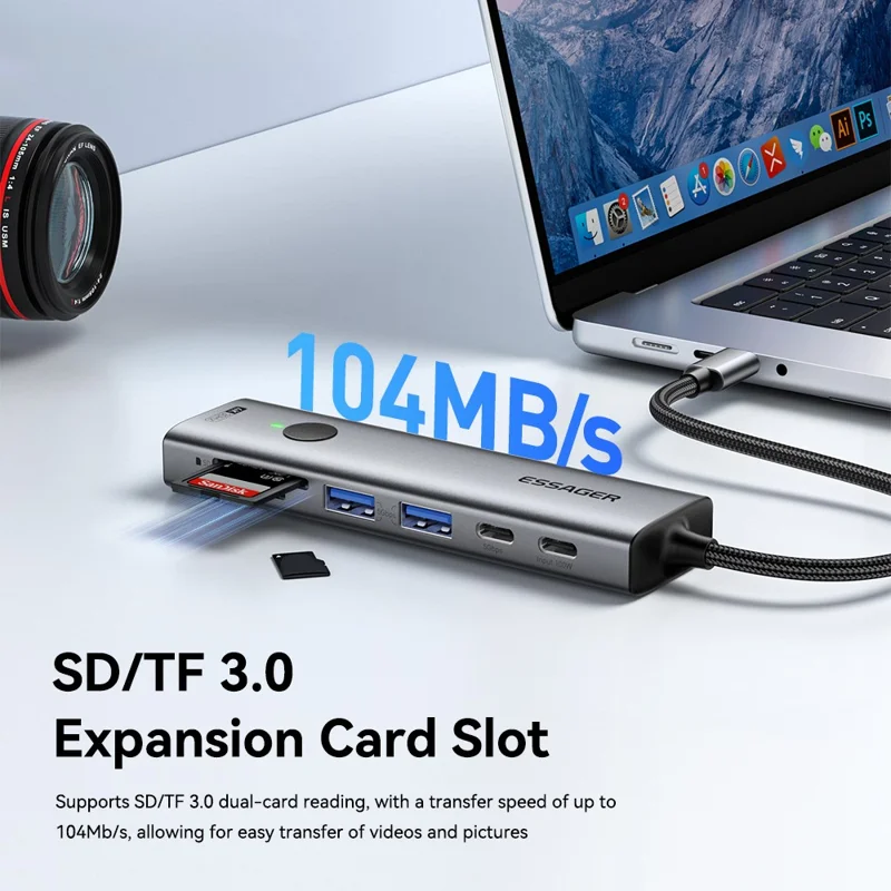 ESSAGER 7 In 1 Expansion Hub with 4K 30Hz HDMI / Type C / USB 3.0 / SD TF Card Slot Docking Station