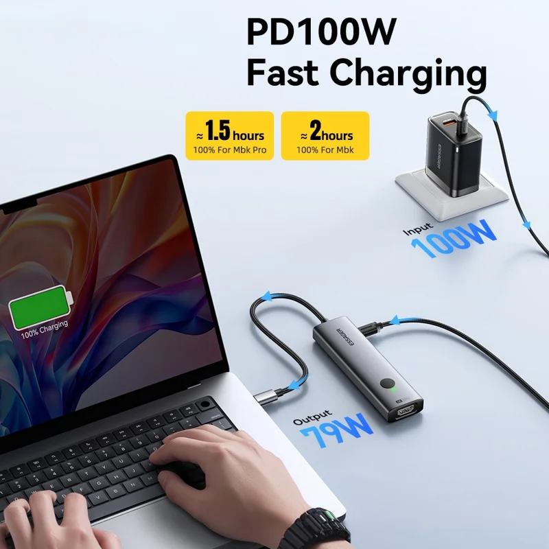 ESSAGER 7 In 1 Expansion Hub with 4K 30Hz HDMI / Type C / USB 3.0 / SD TF Card Slot Docking Station