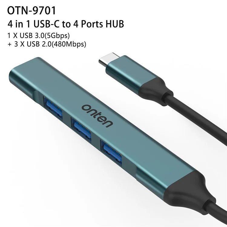 ONTEN OTN-9701 Портативный концентратор Тип-C 3.0 в USB 3.0 + 3xUSB 2.0 Алюминиевый сплав Адаптер