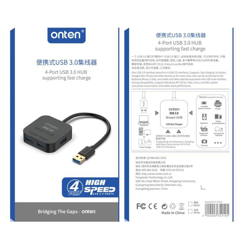 ONTEN 35210 4 Port USB 3.0 Hub Expansion Dock For Computer USB Splitter High Speed Data Transfer Adapter