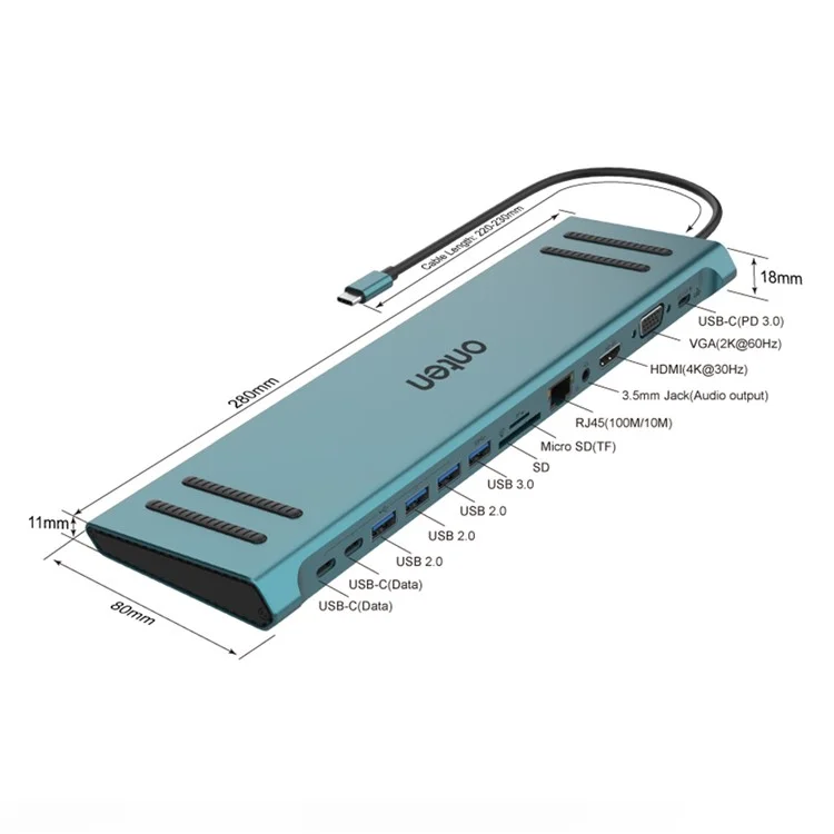 ONTEN 9199A 13 in 1 Multiport Hub Docking Station Gigabit Ethernet 4K HD USB-C PD3.0 Adapter