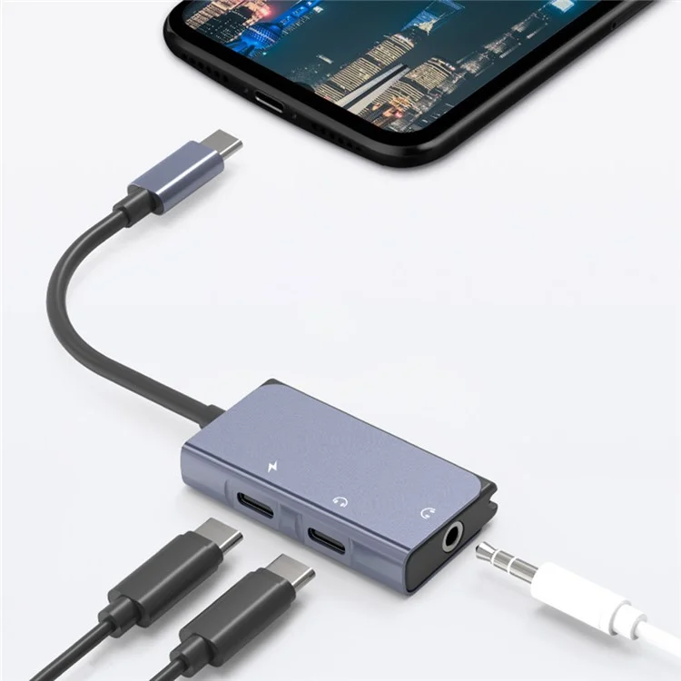 BLUEKEY USB-C to Headphone Adapter 3 in 1 Double Type-C 3.5mm Audio Cable for Huawei Xiaomi