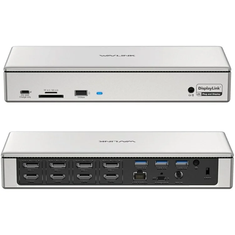 WAVLINK UG69PD12 4 Display Docking Station 4X HD 4X DP 2.5G Ethernet USB-A / USB-C SD / TF 4.0 Displaylink with PD 100W Adapter - EU Plug