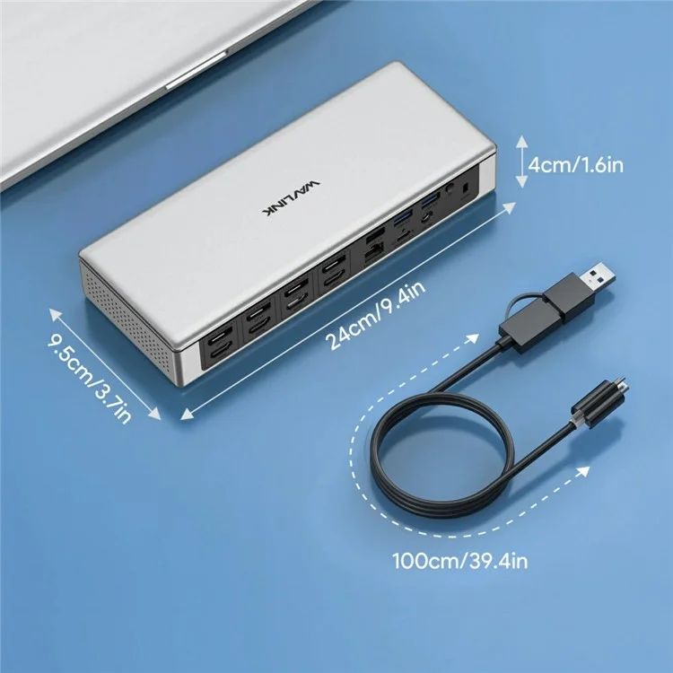 WAVLINK UG69PD12 4 Display Docking Station 4X HD 4X DP 2.5G Ethernet USB-A / USB-C SD / TF 4.0 Displaylink with PD 100W Adapter - EU Plug