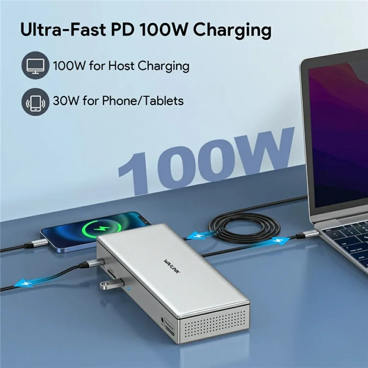 WAVLINK UG69PD12 4 Display Docking Station 4X HD 4X DP 2.5G Ethernet USB-A / USB-C SD / TF 4.0 Displaylink with PD 100W Adapter - EU Plug