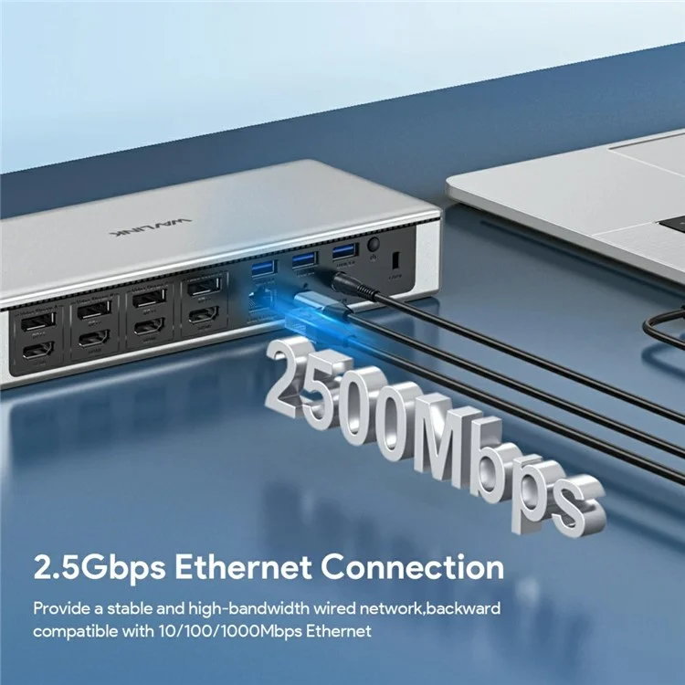 WAVLINK UG69PD12 4 Display Docking Station 4X HD 4X DP 2.5G Ethernet USB-A / USB-C SD / TF 4.0 Displaylink with PD 100W Adapter - EU Plug