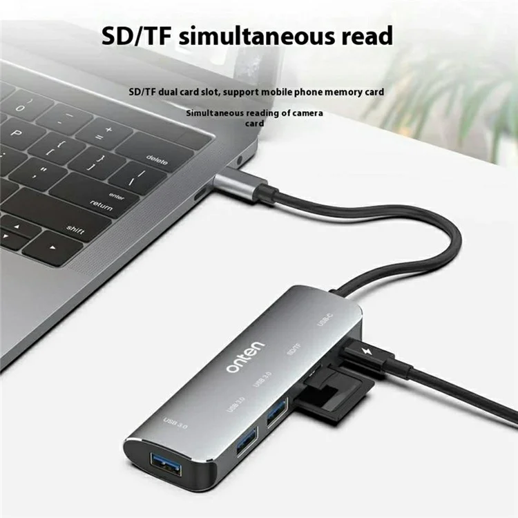 ONTEN 95116B 6 in 1 USB-C Hub 3 x USB3.0 + USB-C + SD / TF Slots Expansion Dock Adapter