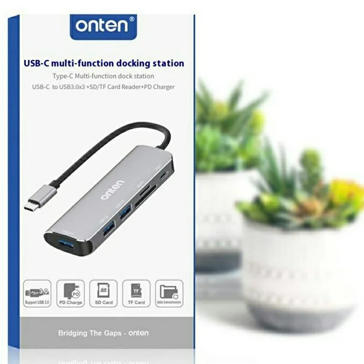 ONTEN 95116B 6 in 1 USB-C Hub 3 x USB3.0 + USB-C + SD / TF Slots Expansion Dock Adapter