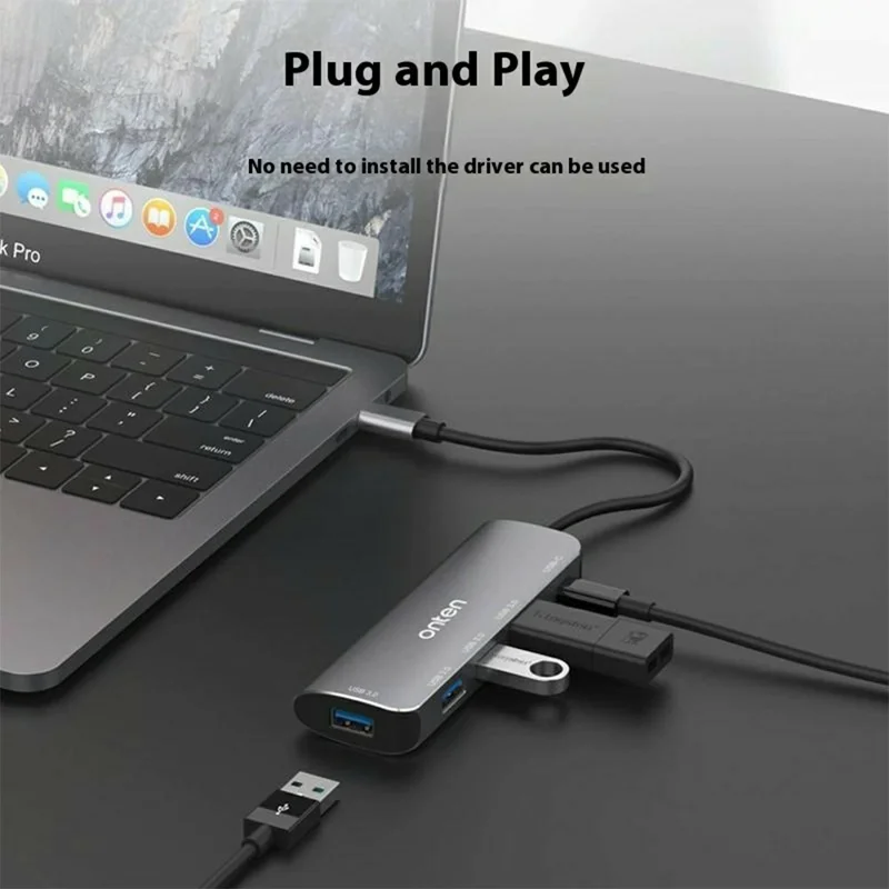 ONTEN 95116S Type-C to 4 x USB3.0 + PD3.0 Adapter Aluminum Alloy USB Hub Splitter
