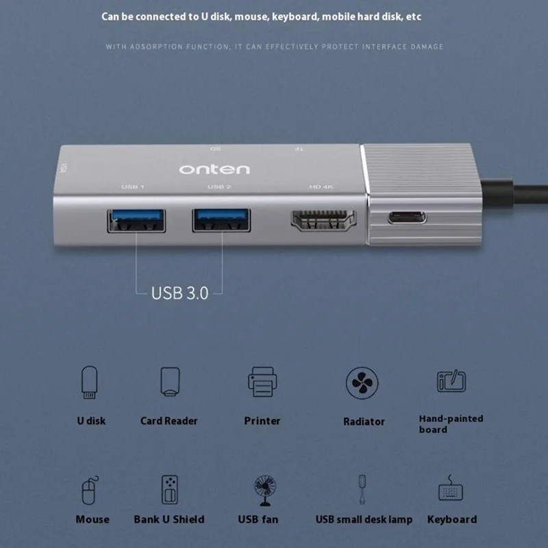 ONTEN 95113 Type-C Hub HDMI + VGA + 2 x USB3.0 + SD3.0 + TF3.0 + Audio + PD Docking Station