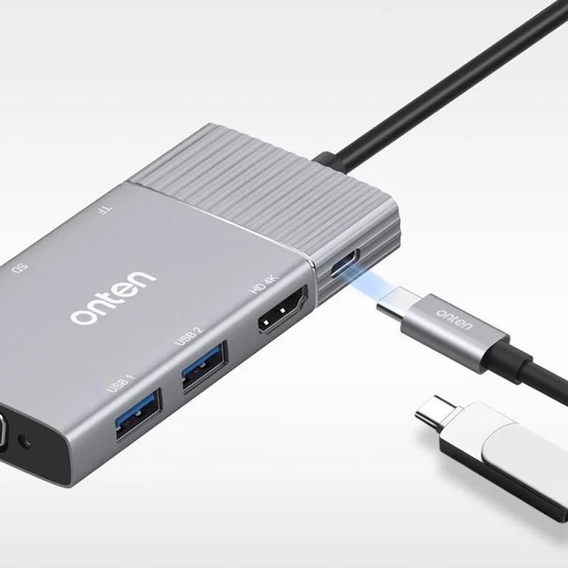 ONTEN 95113 Type-C Hub HDMI + VGA + 2 x USB3.0 + SD3.0 + TF3.0 + Audio + PD Docking Station