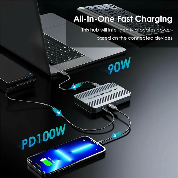 WAVLINK UTD49T 1 Hub compatible con Thunderbolt 4, entrada PD de 100W, adaptador de transferencia de datos de alta velocidad USB-A 3.2 Gen 2 - Enchufe UE