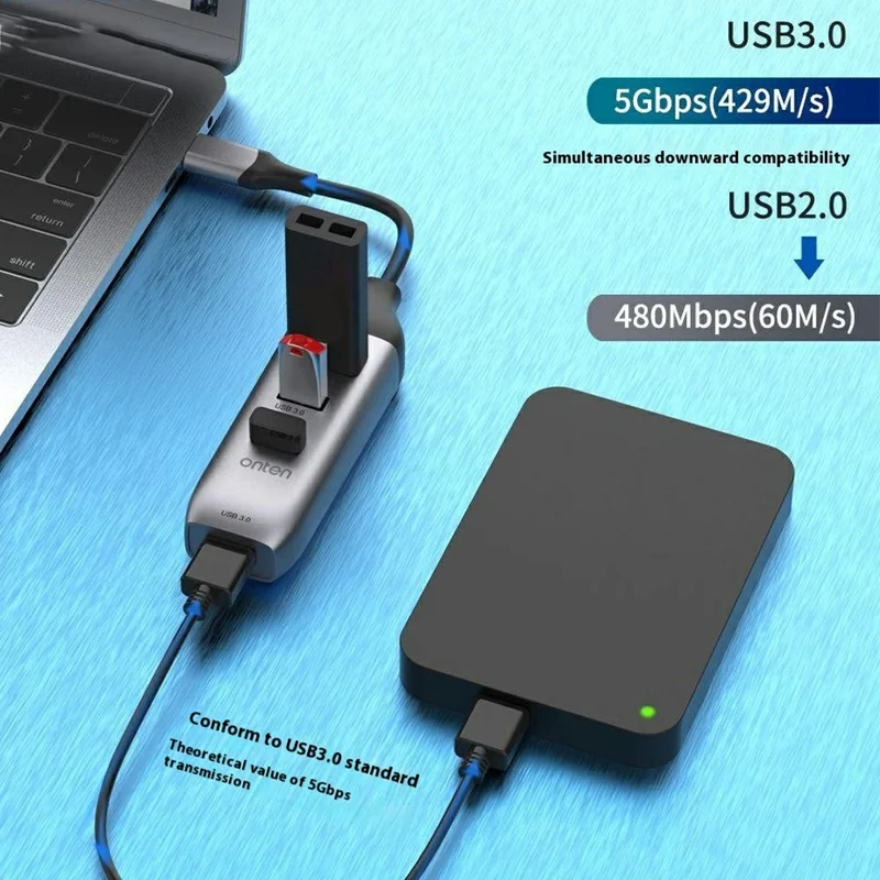 ONTEN 95118U USB-C Hub 4 in 1 Type-C to 4 x USB3.0 Splitter Adapter for Laptop Phone Tablet