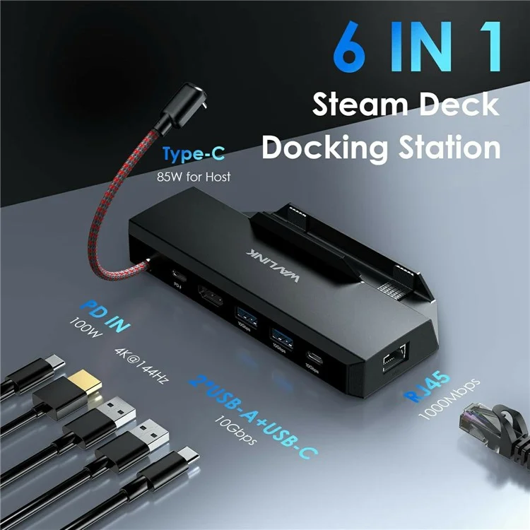 WAVLINK UHP3426 6 in 1 Docking Station for Steam Deck / Asus ROG Ally (2023) / Lenovo Legion Go Gigabit RJ45 100W PD Hub Adapter