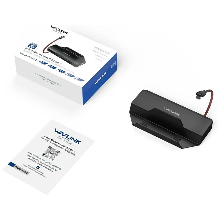 WAVLINK UHP3426 6 in 1 Docking Station for Steam Deck / Asus ROG Ally (2023) / Lenovo Legion Go Gigabit RJ45 100W PD Hub Adapter