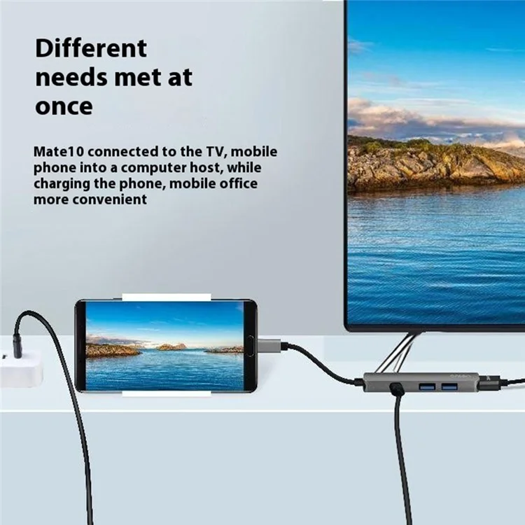 Hub Multifunction ONTEN OTN-9590 Tipo-C com Adaptador de Carregamento PD3.0, 2xUSB3.0 e Vídeo 4K 30Hz