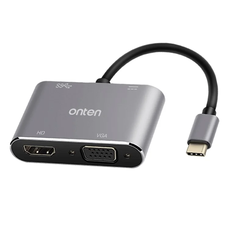 ONTEN OTN-95112 Adaptador USB-C a HDMI + VGA + USB + Type-C Convertidor de Vídeo HD 4K